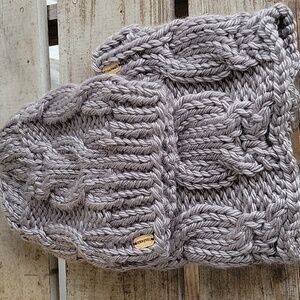 Cozy Knit Owl Beanie and Cowl Neck Warmer Set - Gray Grey Handmade